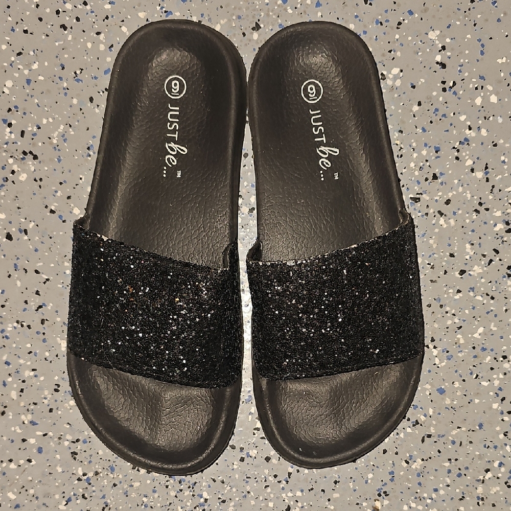 Just Be Black Glitter Slides